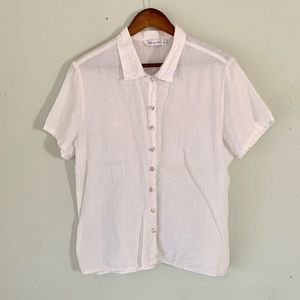 Fresh Produce white linen button down shirt Size M